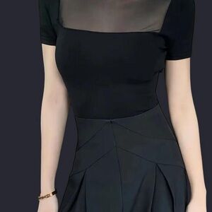 Chic Black T-Shirt with Mesh Inset